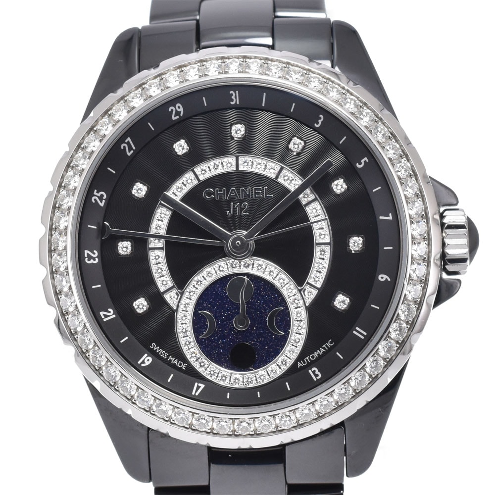 シャネル CHANEL H3407 J12 ダイヤモンド ブラック 自動巻き メンズ 美品 箱・保証書付き 腕時計 N#151282