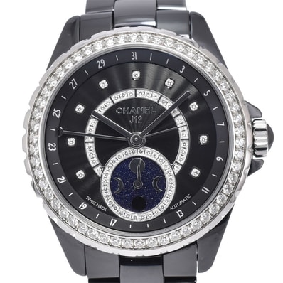 シャネル CHANEL H3407 J12 ダイヤモンド ブラック 自動巻き メンズ 美品 箱・保証書付き 腕時計 N#151282