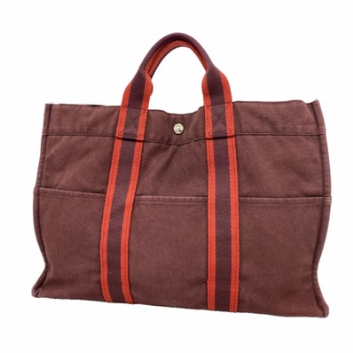 【6ib2744】エルメス トートバッグ フールトゥMM キャンバス ボルドー シルバー金具【中古】レディース