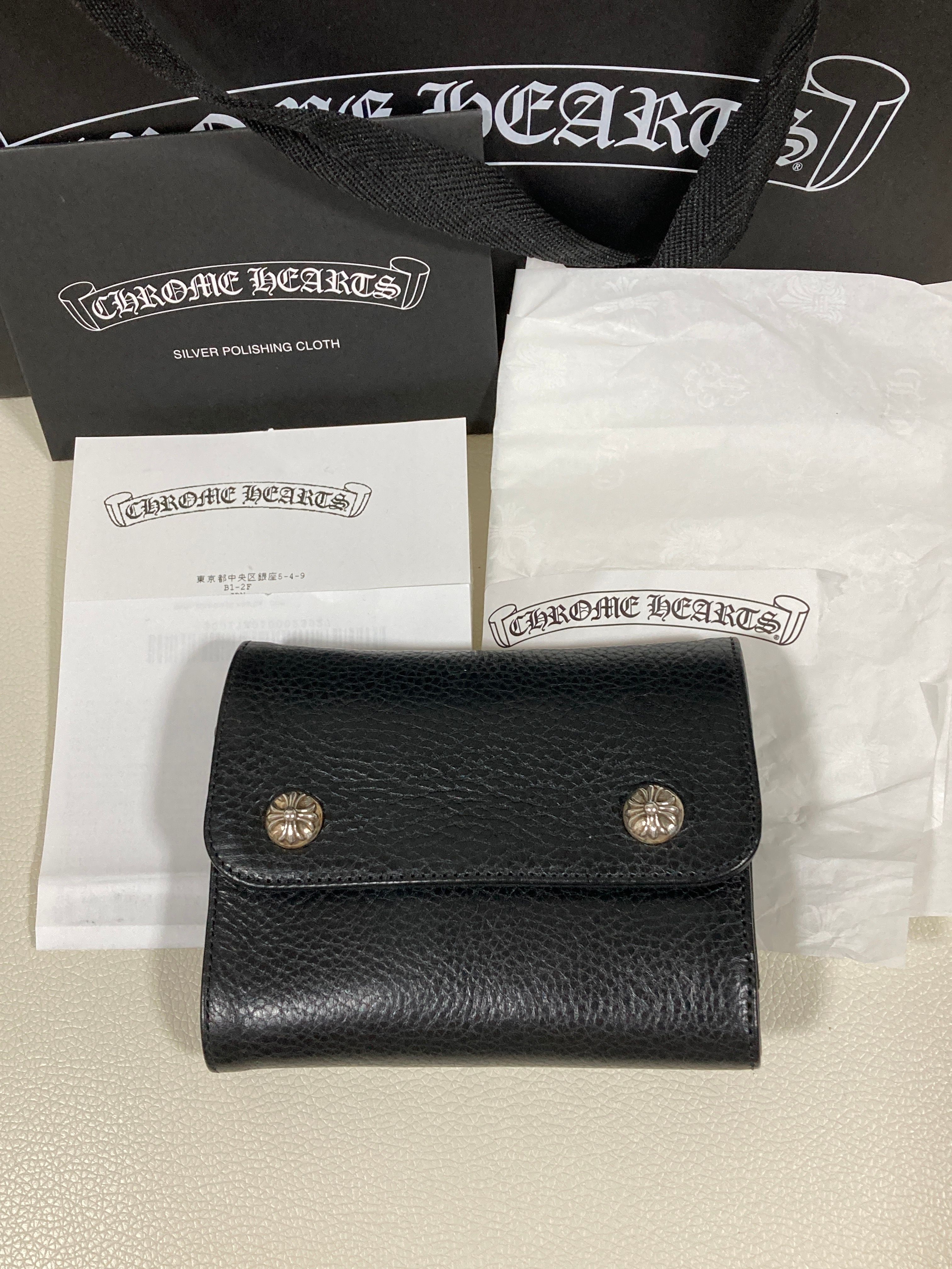 Chrome Hearts Wave Mini Cross Ball Button Leather Wallet "Black/Silver"