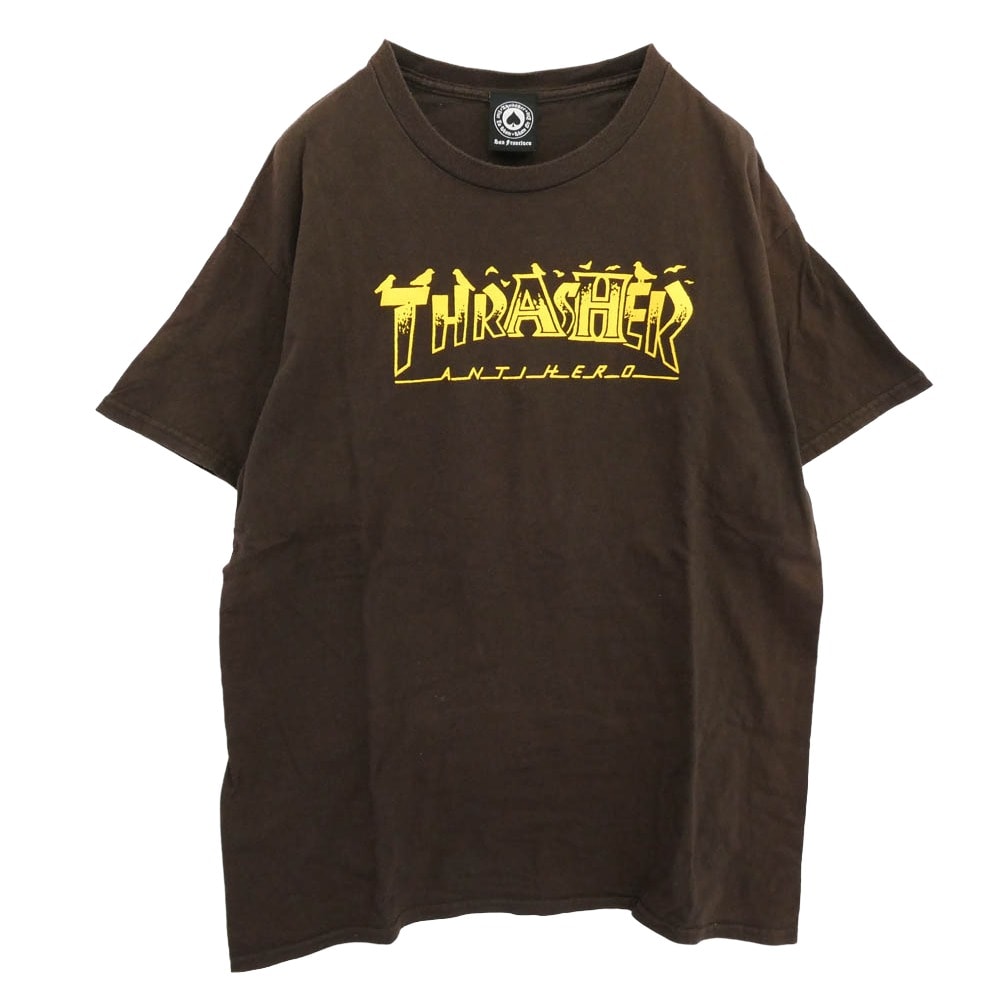 THRASHER スラッシャー Ｔシャツ ANTIHERO PIGEON MAG アンタイヒーロー ロゴプリント 半袖 Tシャツ ブラウン系 L【中古】