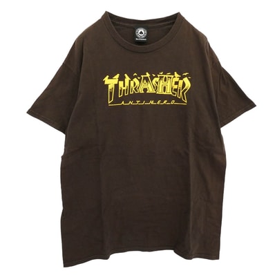 THRASHER スラッシャー Tシャツ ANTIHERO PIGEON MAG アンタイヒーロー ロゴプリント 半袖 Tシャツ ブラウン系 L【中古】