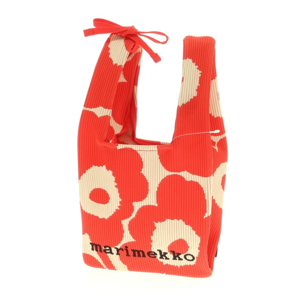 【中古】マリメッコ marimekko ウニッコ ポリエステルニット トートバッグ レッドxライトベージュ【W18xH18】【レディース】