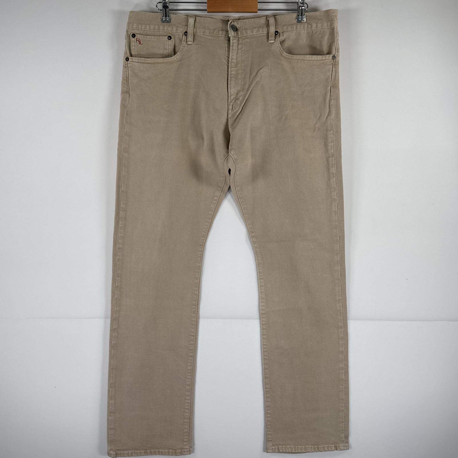 古着 ポロバイラルフローレン Polo by Ralph Lauren デニムパンツ ジーパン ストレート ジーンズ カラーパンツ レザーパッチ w38 L32  ベージュ メンズ