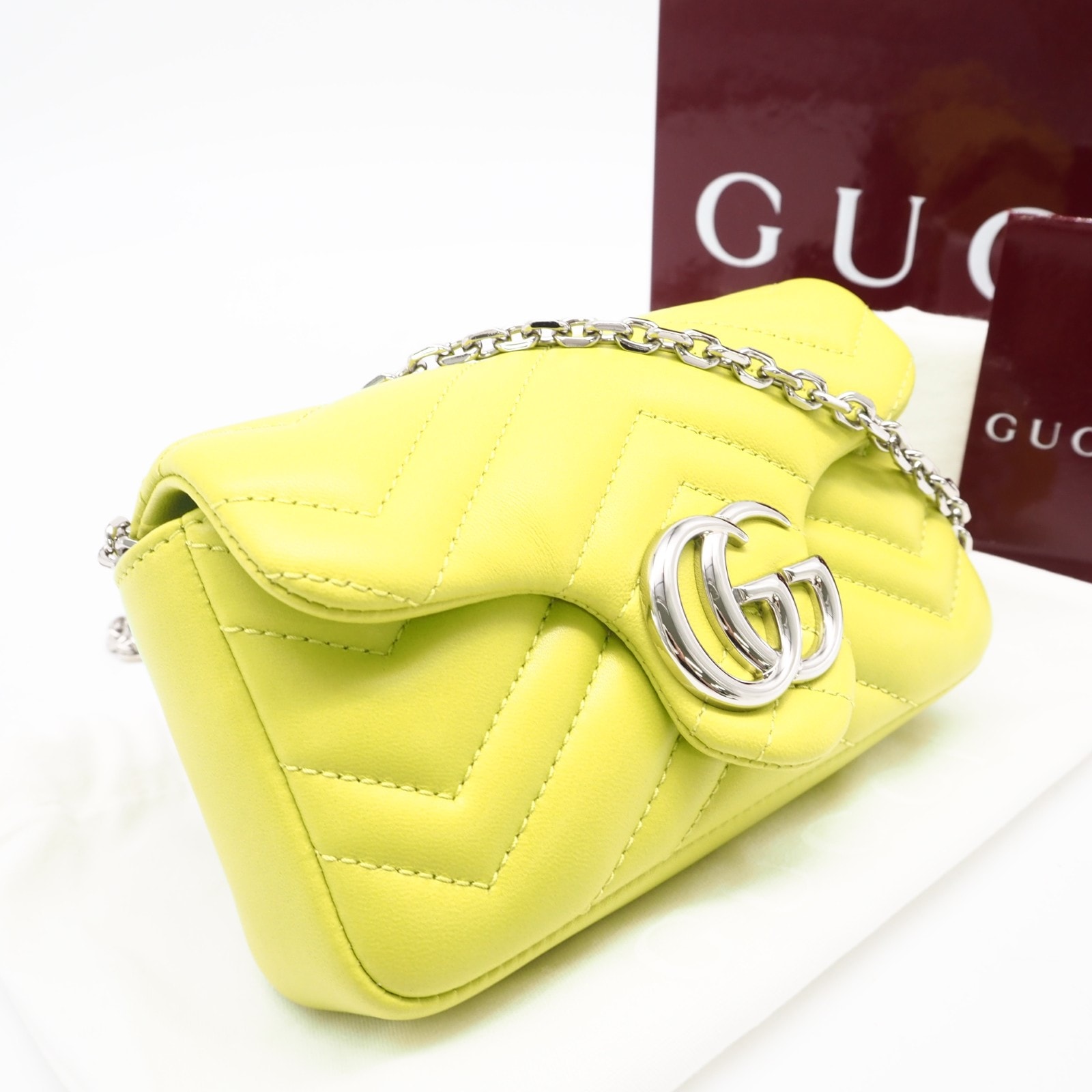 未使用 GUCCI グッチ GGマーモント ミニ ショルダーバッグ 841290 ショルダーバッグ イエロー ラムスキン レディース