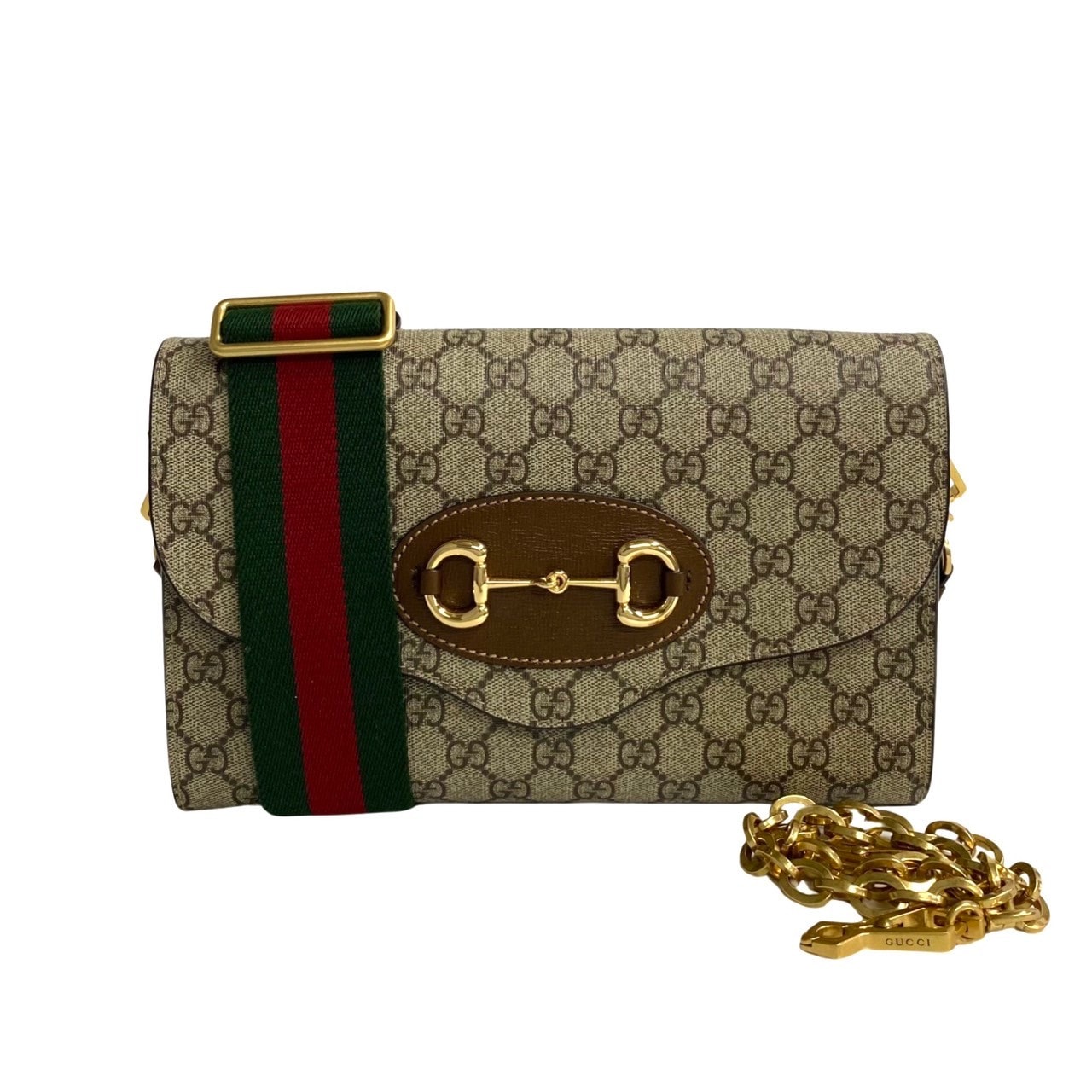 GUCCI グッチ シェリーライン ホースビット GGスプリーム レザー PVC ショルダーバッグ ブラウン
 41835