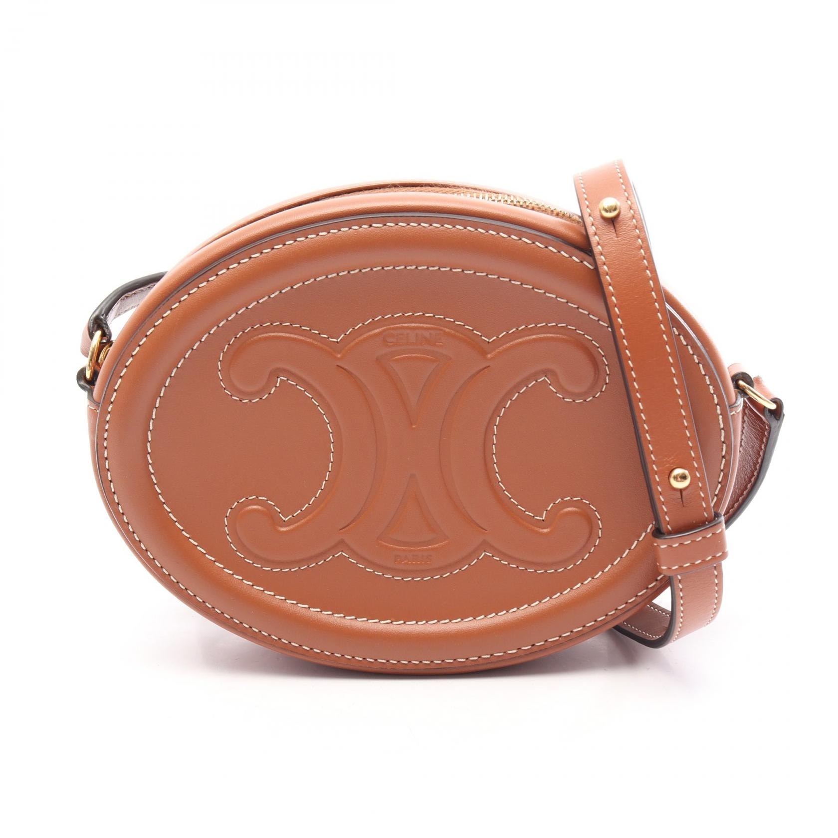 セリーヌ CELINE クロスボディ オーバルパース キュイル トリオンフ ショルダーバッグ バッグ レザー レディース ブラウン系 【中古】