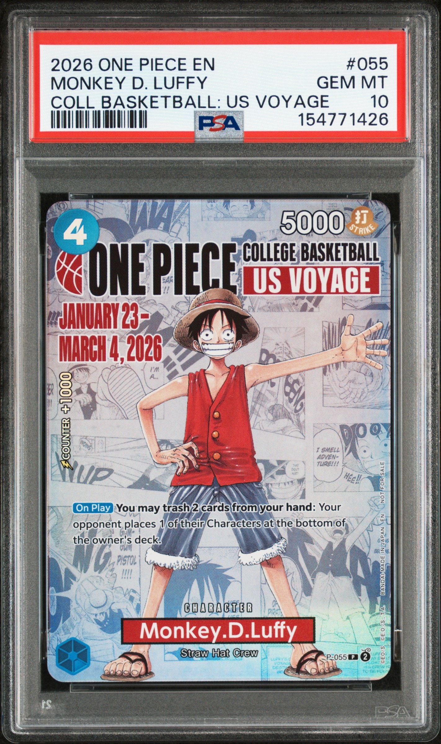 モンキー・D・ルフィ:P (開封済) [P-055]【英語版】(プロモーションカード「ワンピース カレッジ バスケットボール:USボヤージュ」)