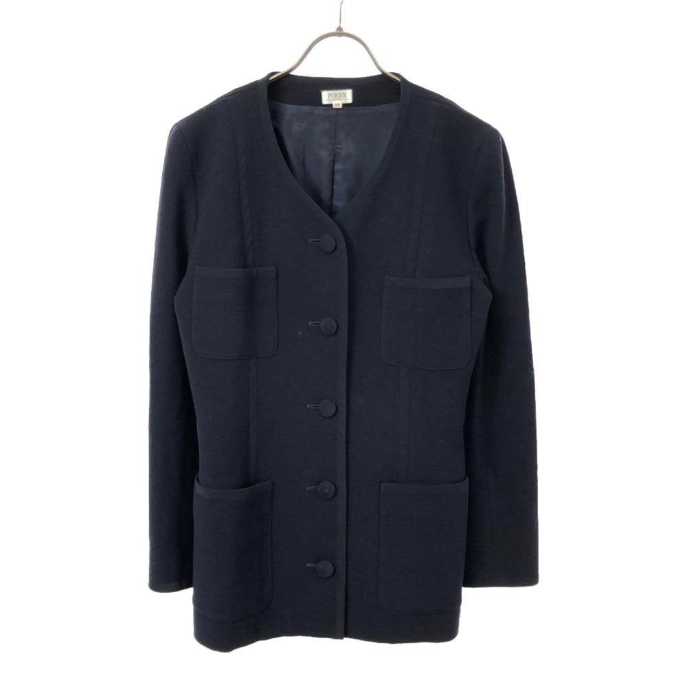 FOXEY BOUTIQUE フォクシー ブティック 日本製 ノーカラージャケット 38 ブラック