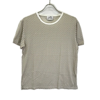 エルメス ホワイト×グレー Hデザイン 総柄 ショートスリーブカットソー S