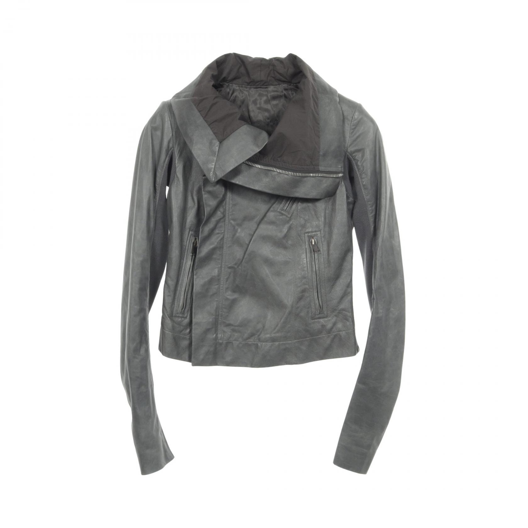 リックオウエンス Rick Owens CLASSIC BIKER ニット切替 革ジャン 衣料品 アウター レザー ウール レディース グリーン系 RP13F07008-LGI 【中古】
