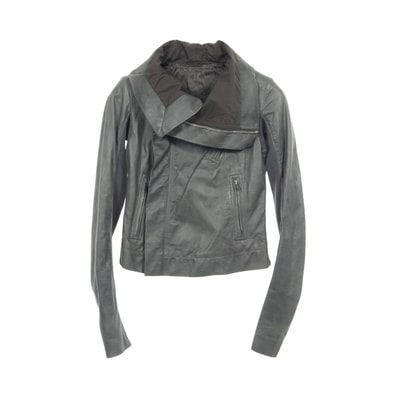 リックオウエンス Rick Owens CLASSIC BIKER ニット切替 革ジャン 衣料品 アウター レザー ウール レディース グリーン系 RP13F07008-LGI 【中古】