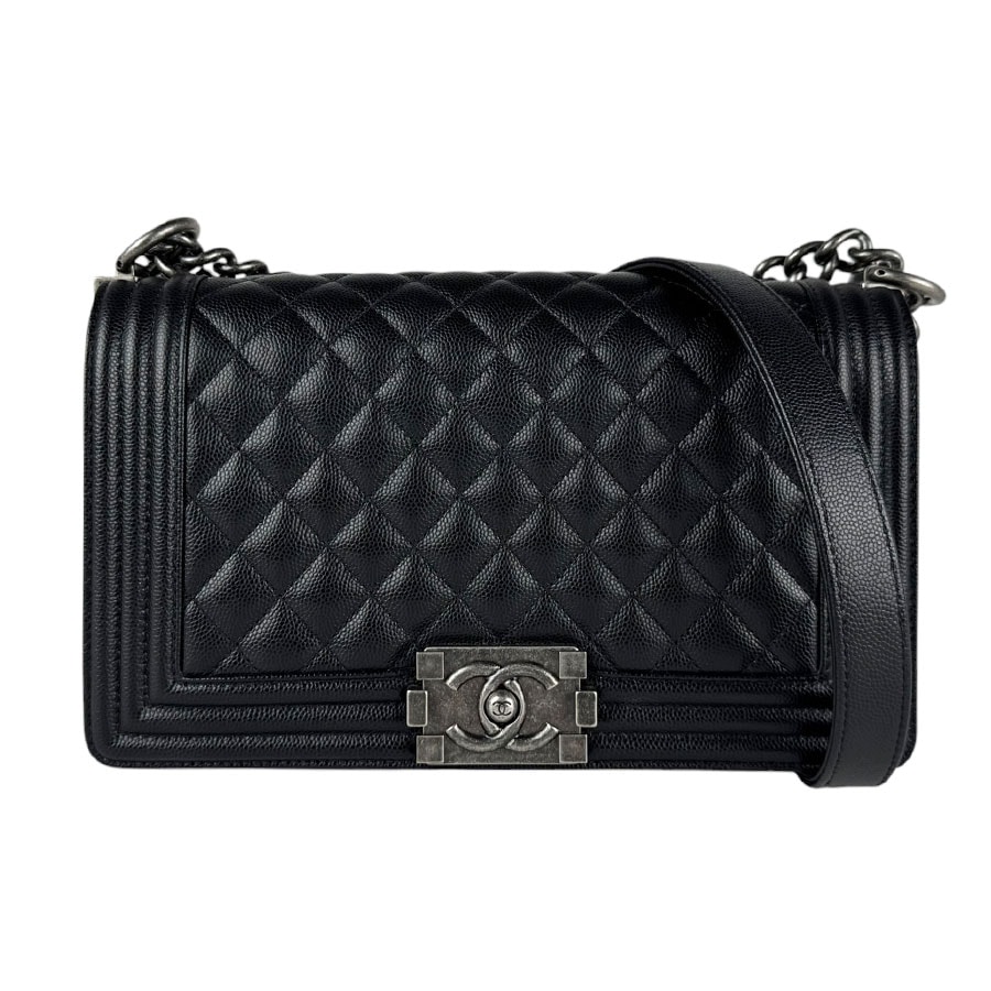 シャネル CHANEL ショルダーバッグ ボーイシャネル キャビアスキンレザー ブラック レディース【中古】 z11068