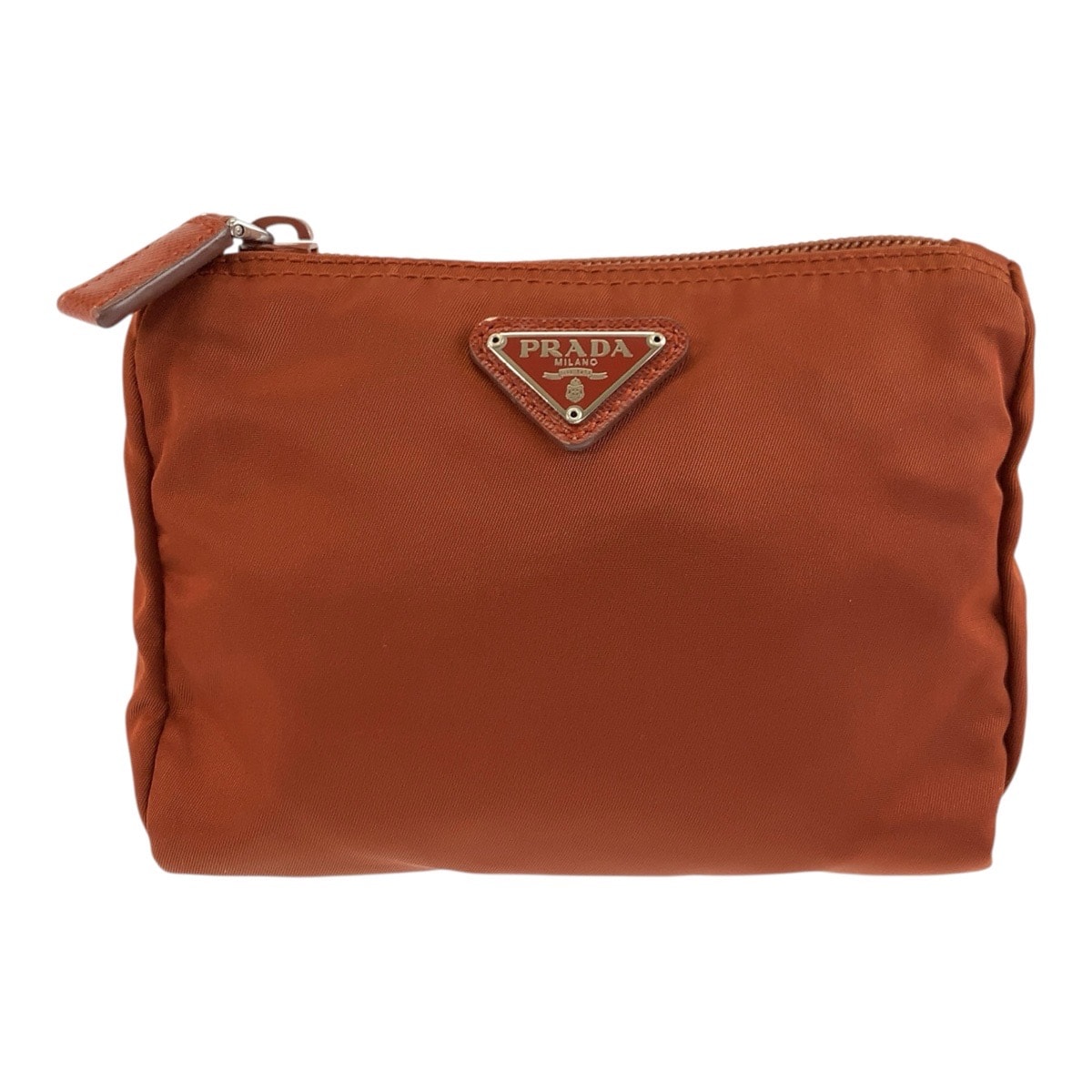 PRADA プラダ テスート 三角ロゴプレート ブラウン シルバー金具 ナイロン コスメポーチ 小物入れ 604069 【中古】