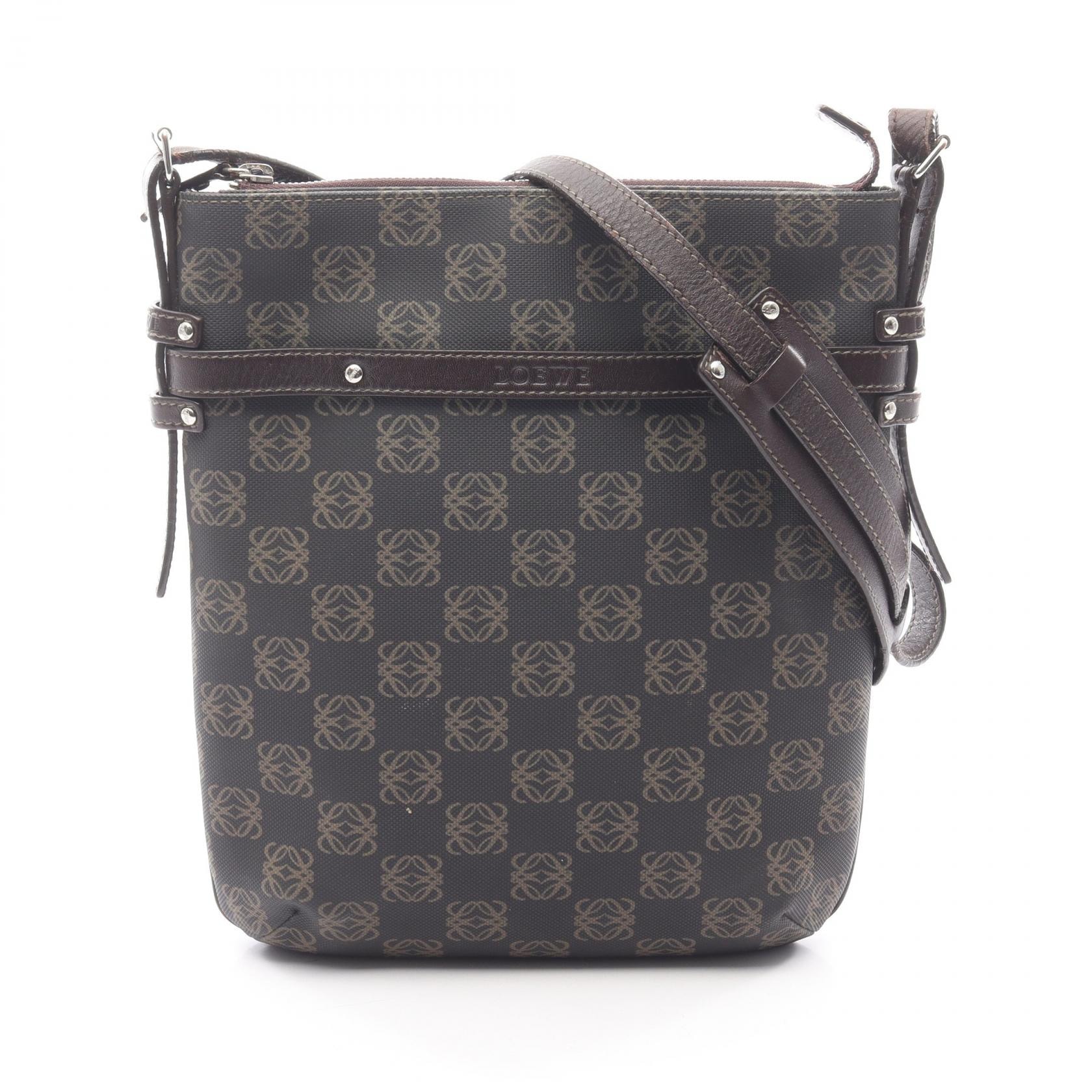 ロエベ LOEWE リピートアナグラム ショルダーバッグ バッグ PVCコーティングキャンバス レザー レディース ブラウン系 【中古】