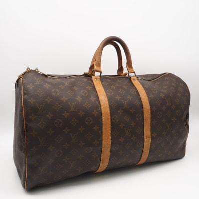 LOUIS VUITTON ルイ・ヴィトン モノグラム キーポル55 M41424 ボストンバッグ ブラウン コーティングキャンバス レザー メンズ