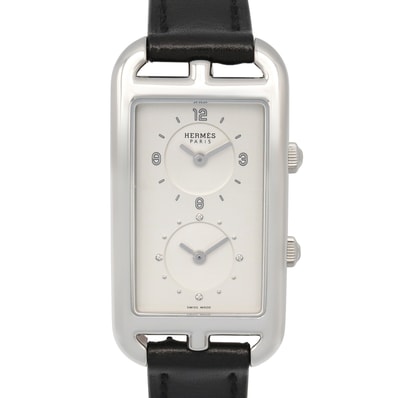 エルメス HERMES ナンタケット デュアルタイム 4Pダイヤ 腕時計 時計 ステンレススチール レザーベルト ダイヤモンド レディース シルバー系 NA3.210 【中古】