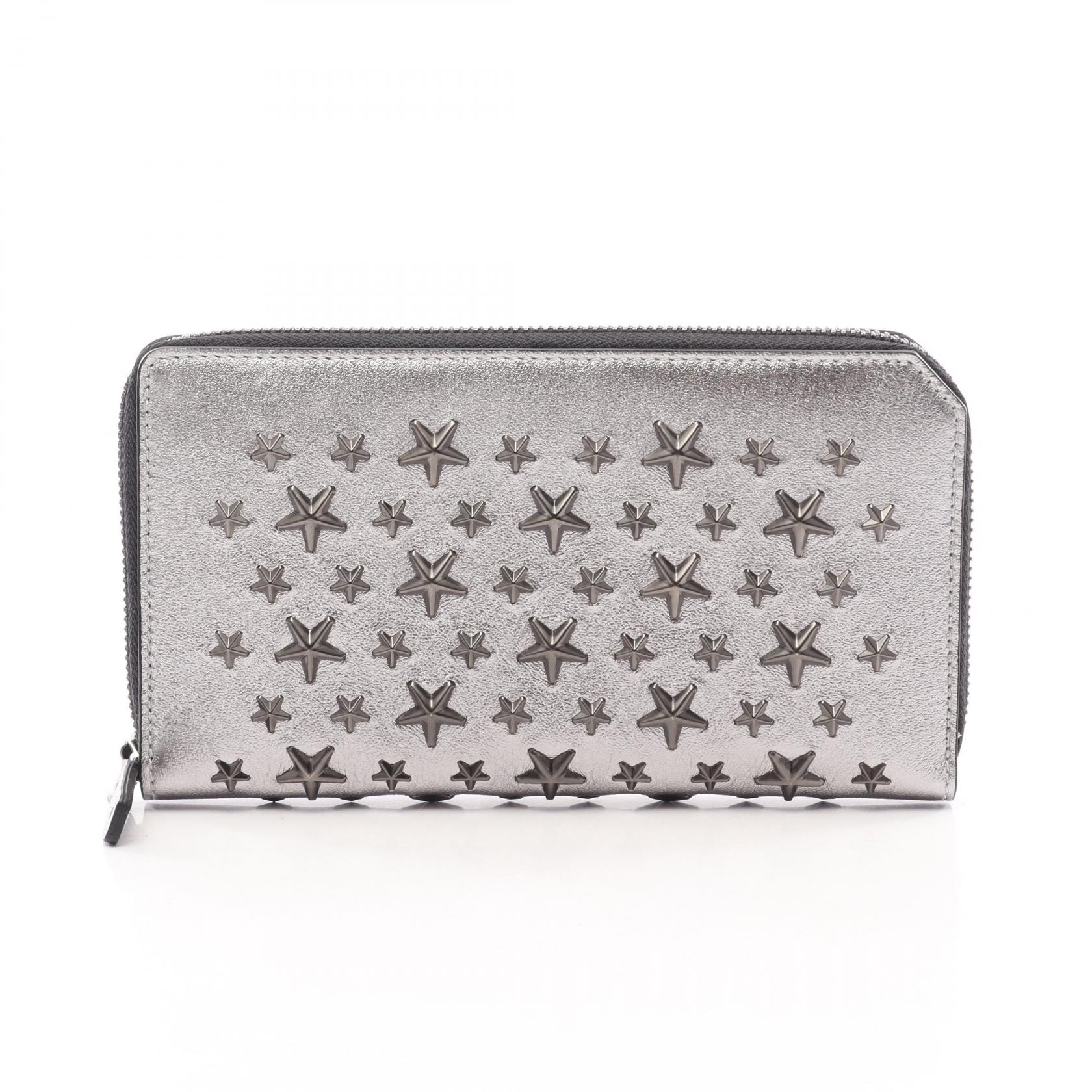 ジミーチュウ JIMMY CHOO CARNABY スタースタッズ ラウンド長財布 ラウンド長財布 財布 レザー レディース シルバー系 【中古】