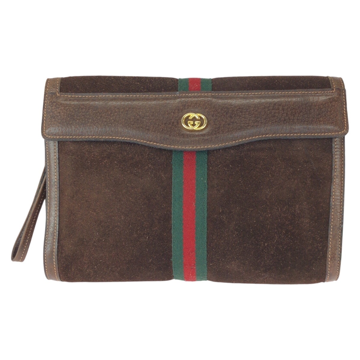 美品 GUCCI グッチ ヴィンテージ オールドグッチ シェリーライン ブラウン ゴールド金具 レザー スエード/ クラッチバッグ セカンドバッグ 600661 【中古】