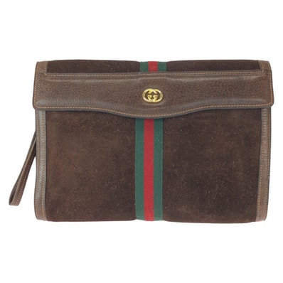 美品 GUCCI グッチ ヴィンテージ オールドグッチ シェリーライン ブラウン ゴールド金具 レザー スエード/ クラッチバッグ セカンドバッグ 600661 【中古】