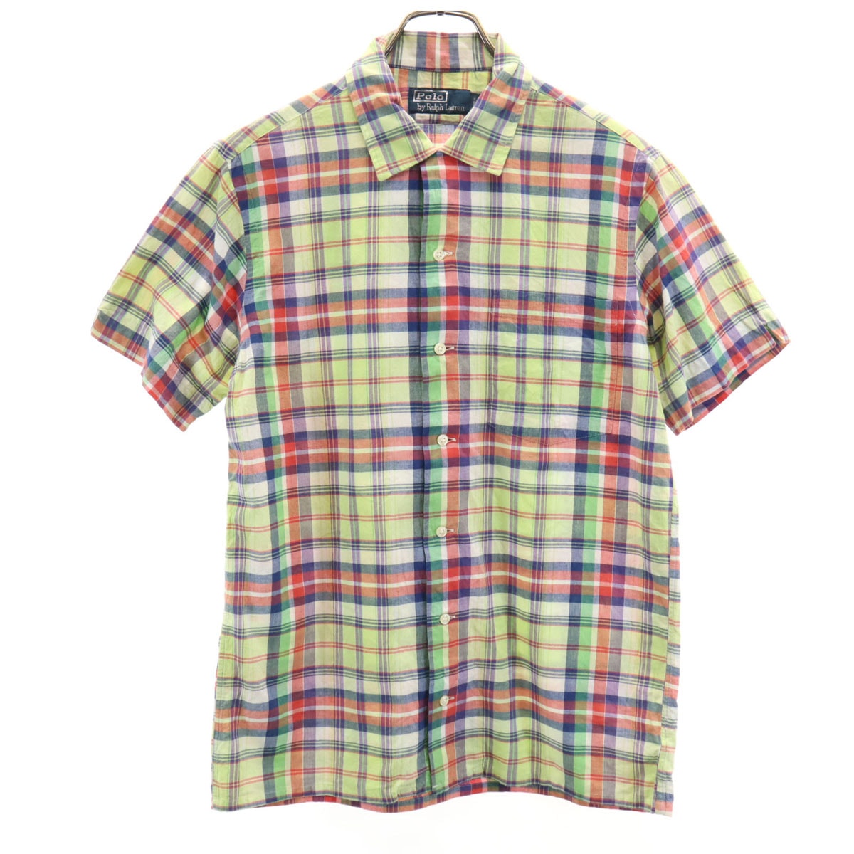Polo by Ralph Lauren ポロバイラルフローレン 開襟 オープンカラー チェック柄 半袖 ボックスシルエット コットンシャツ S