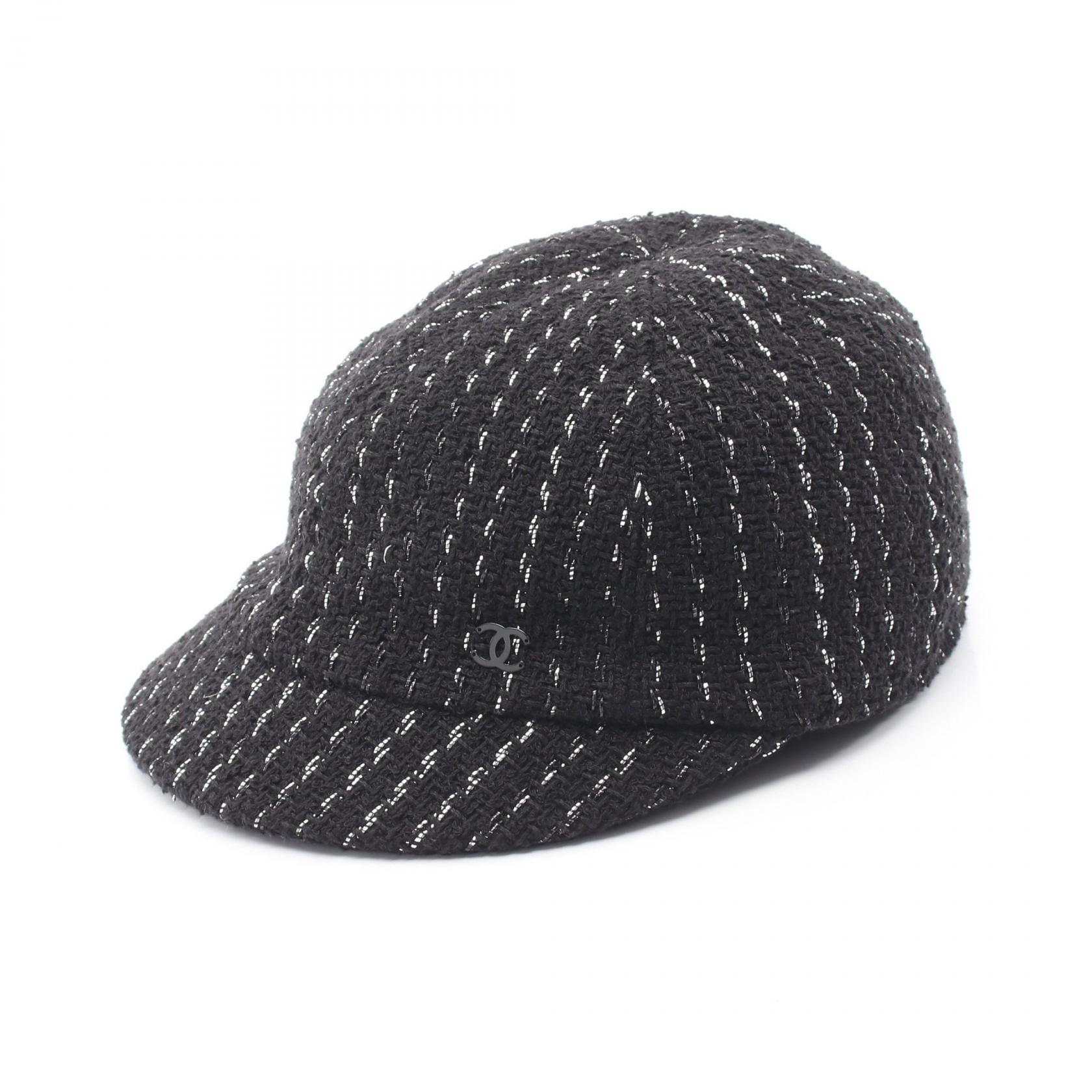 シャネル CHANEL ツイード キャスケット 帽子 コットン レディース ブラック系 【中古】