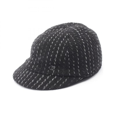 シャネル CHANEL ツイード キャスケット 帽子 コットン レディース ブラック系 【中古】