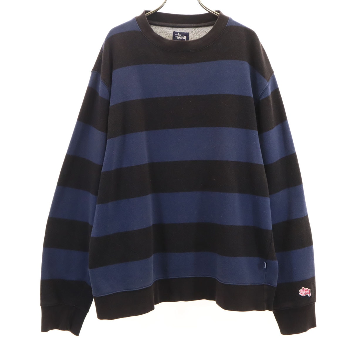 STUSSY ステューシー 00s 紺タグ ボーダー柄 長袖 スウェット トレーナー M ネイビー