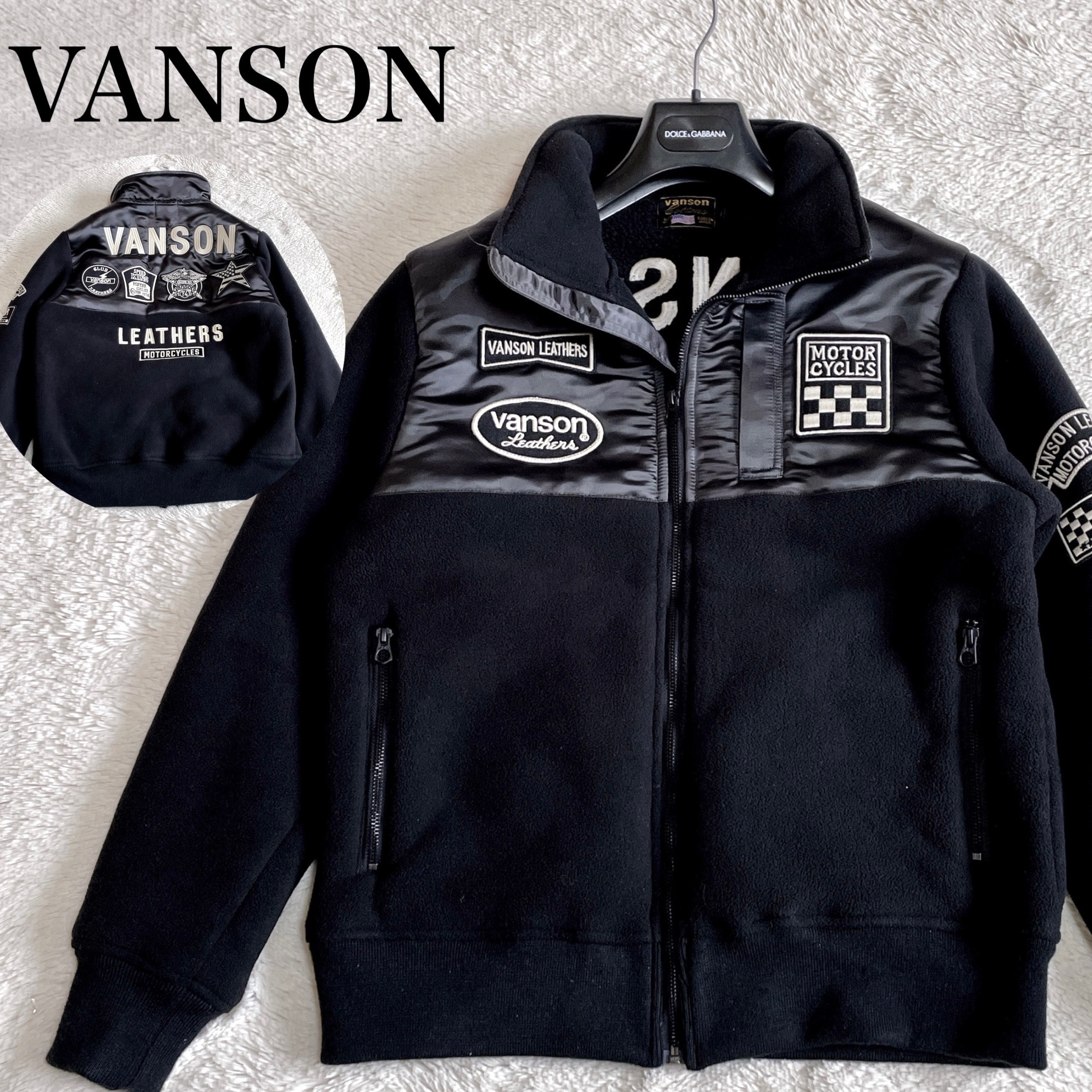 VANSON バンソン フリースジャケット 切り替え レーシングジャケット 黒