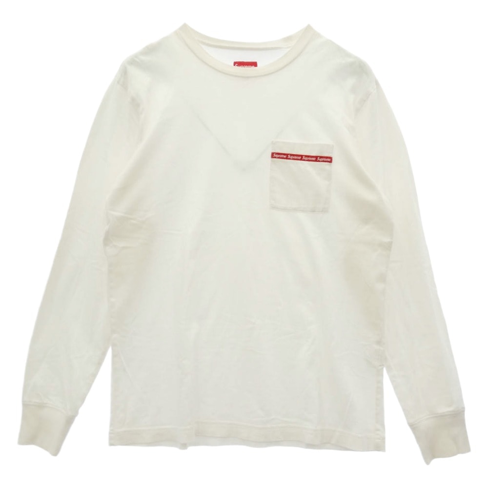 Supreme シュプリーム Tシャツ 16SS Woven Tape L/S Pocket Tee テープ ロゴ ポケット Tシャツ 長袖 ホワイト系 S【中古】