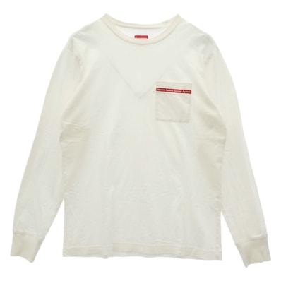 Supreme シュプリーム Tシャツ 16SS Woven Tape L/S Pocket Tee テープ ロゴ ポケット Tシャツ 長袖 ホワイト系 S【中古】
