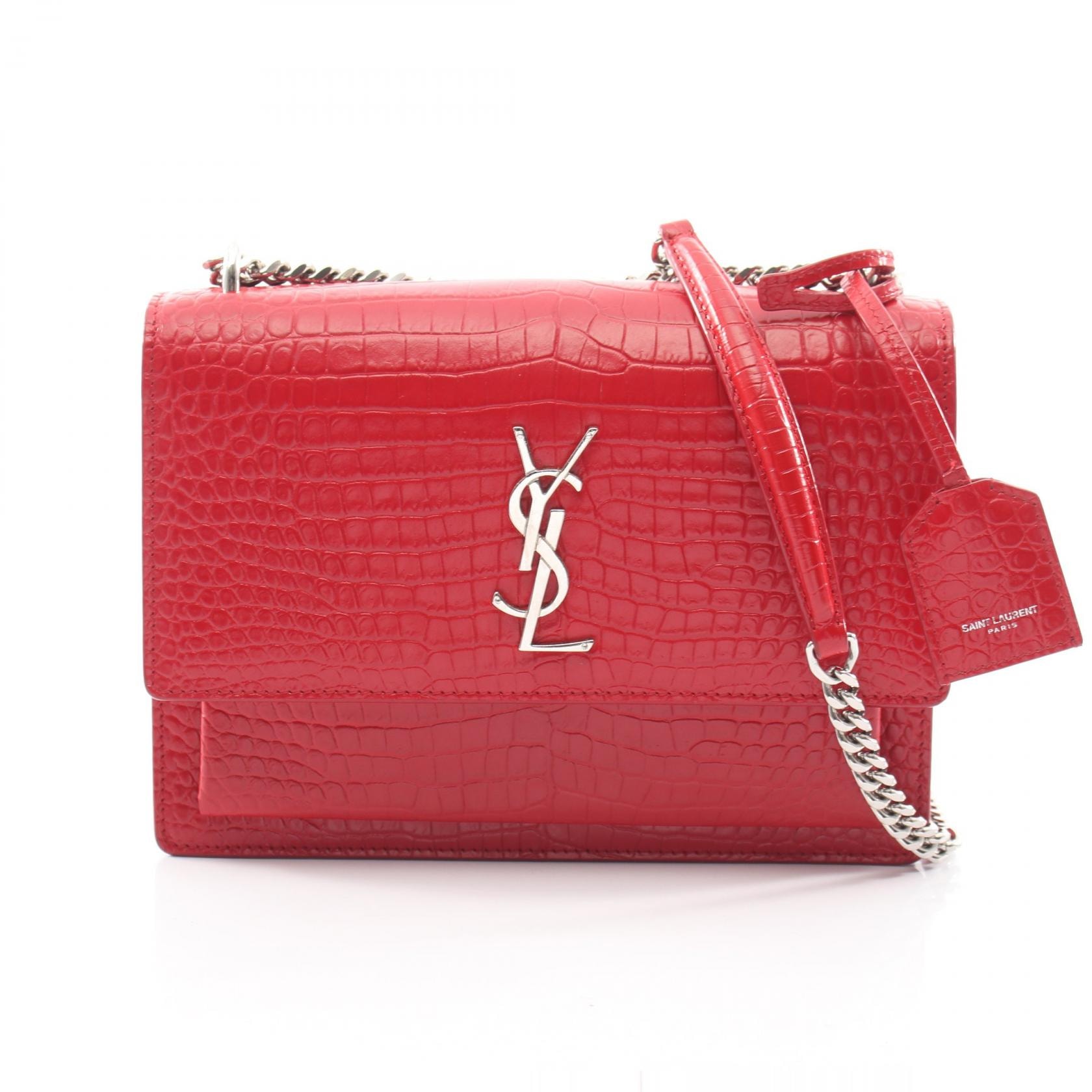 サンローランパリ SAINT LAURENT PARIS サンセット 型押し ショルダーバッグ バッグ レザー レディース レッド系 442906 【中古】