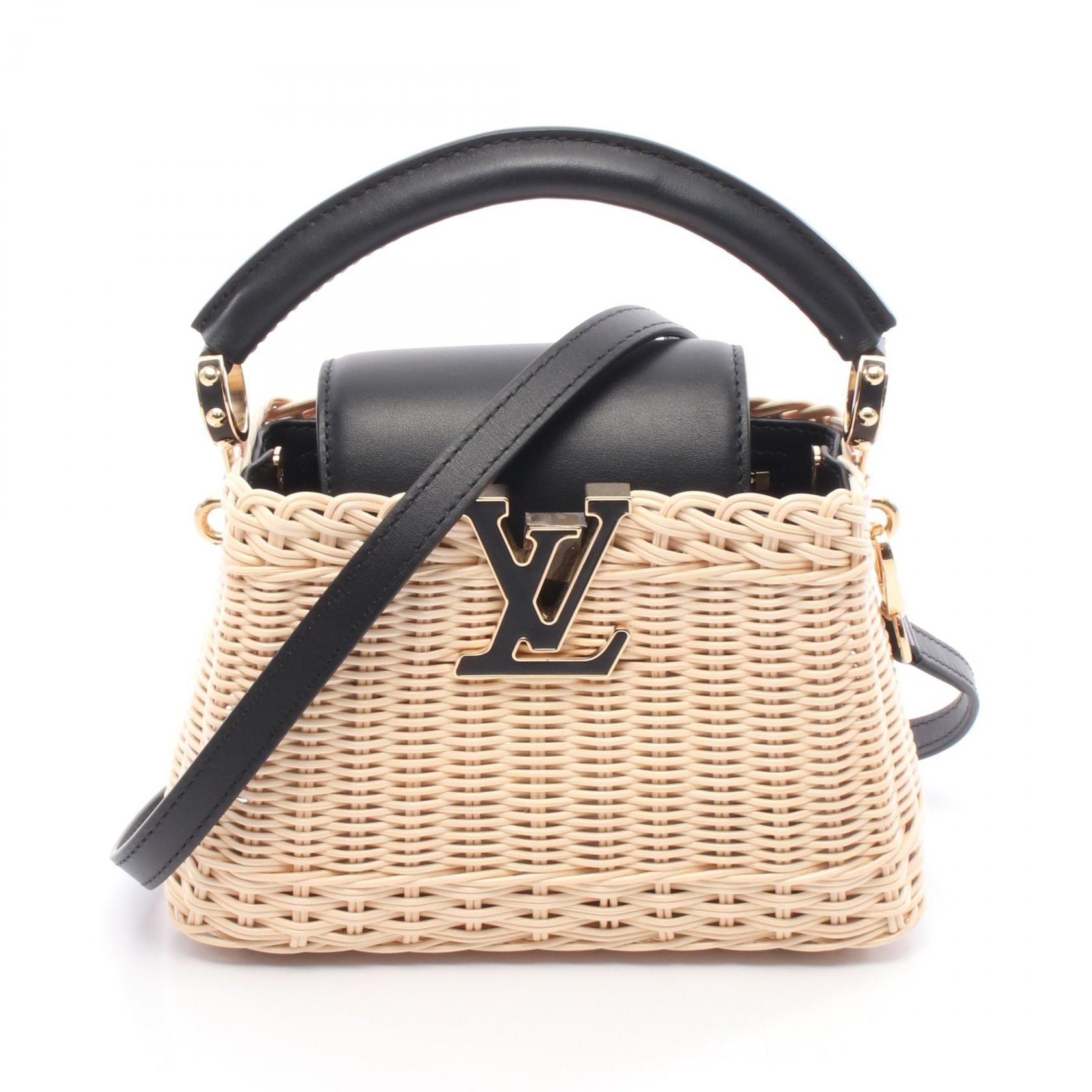 ルイ・ヴィトン LOUIS VUITTON カプシーヌ MINI ハンドバッグ バッグ レザー ラタン ベージュ レディース ベージュ系 / ブラック系 M26003 【中古】
