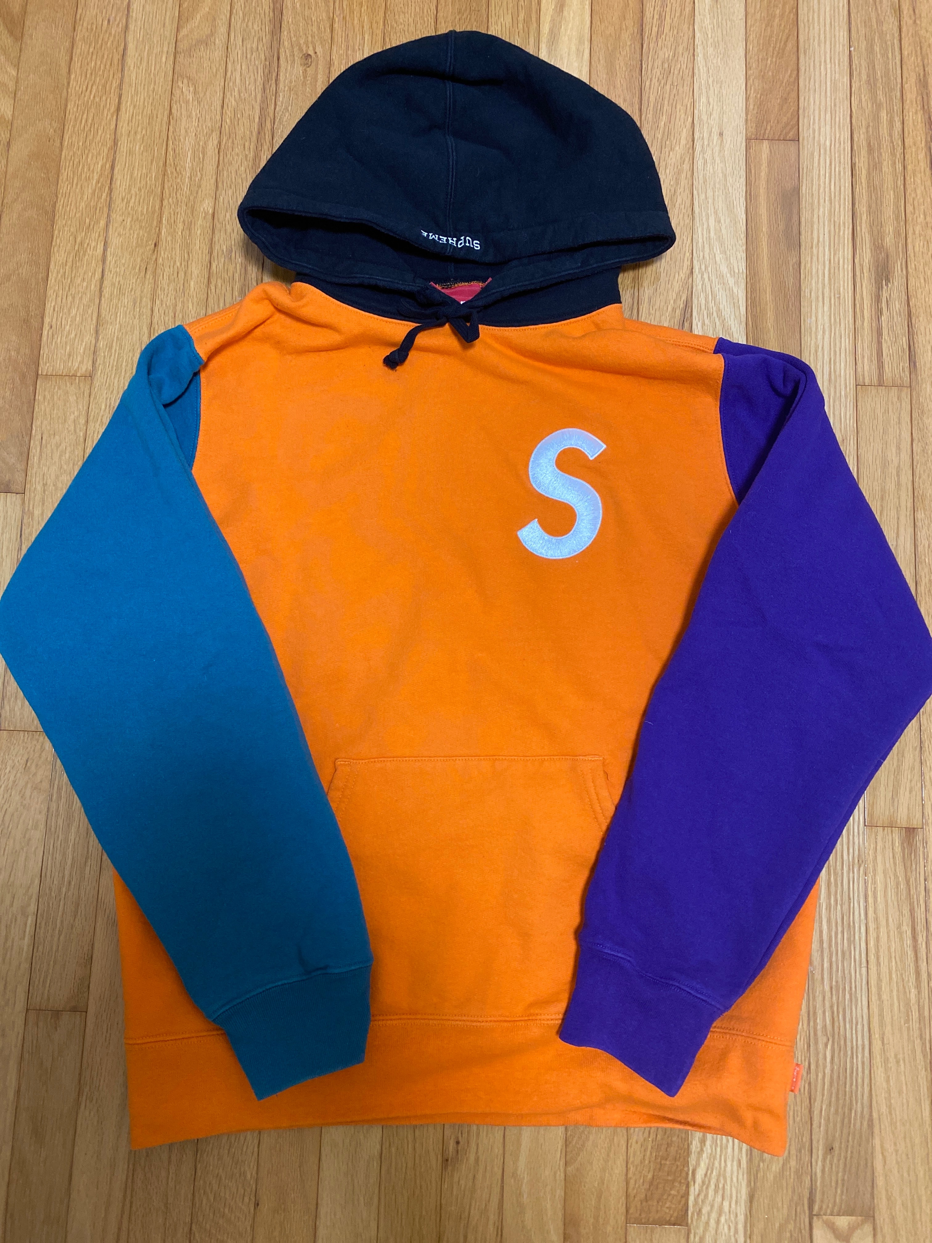 Supreme S Logo Colorblocked Hooded Sweatshirt "Orange"