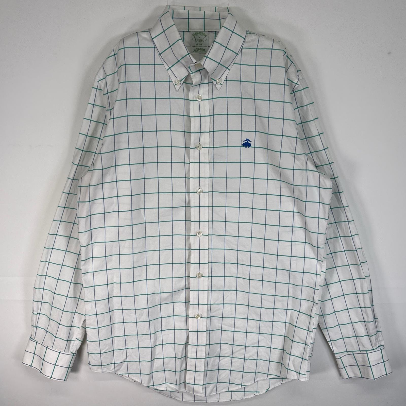 古着 ブルックスブラザーズ Brooks Brothers 長袖シャツ ロゴ 刺繍 MILANO チェック M  グリーン系 マルチカラー メンズ