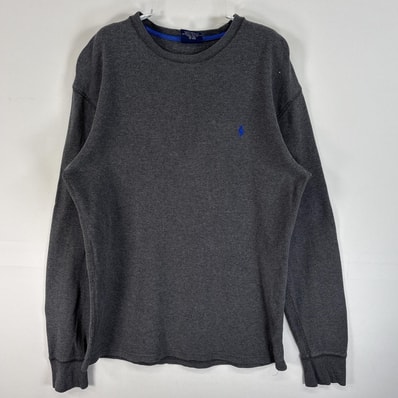 古着 ポロ・ラルフローレン POLO RALPH LAUREN 長袖Tシャツ ロゴ 刺繍 サーマル ワッフル S グレー 無地 メンズ