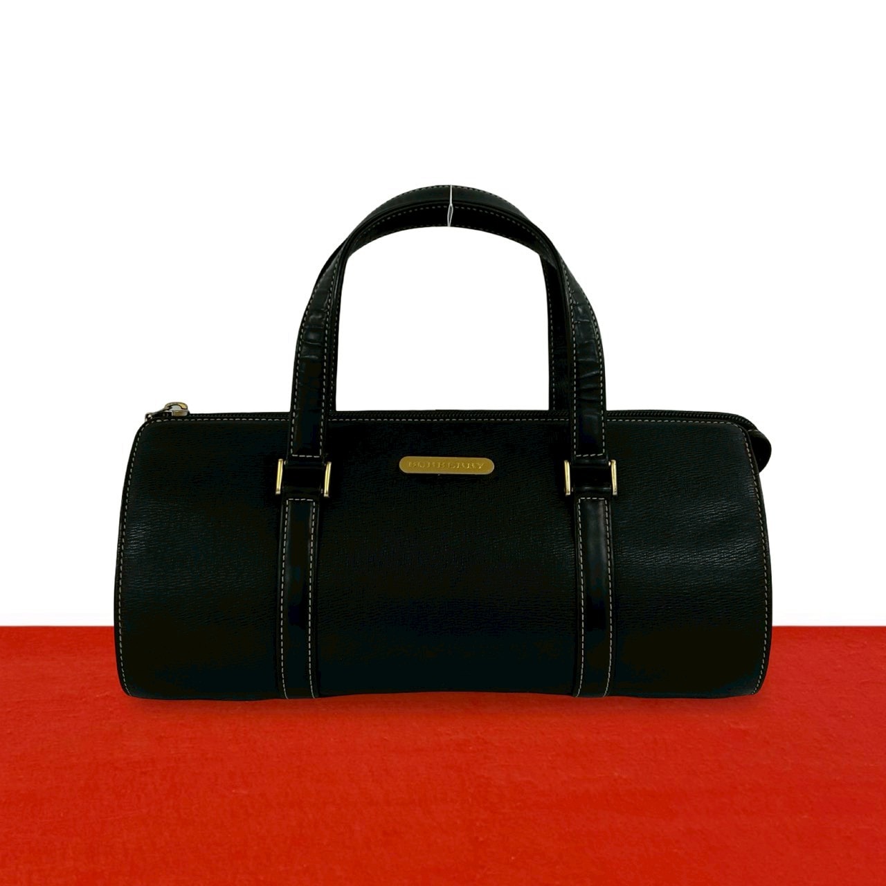 BURBERRY バーバリー ノバチェック 柄 ロゴ プレート 金具 レザー ハンドバッグ ブラック
a53-8