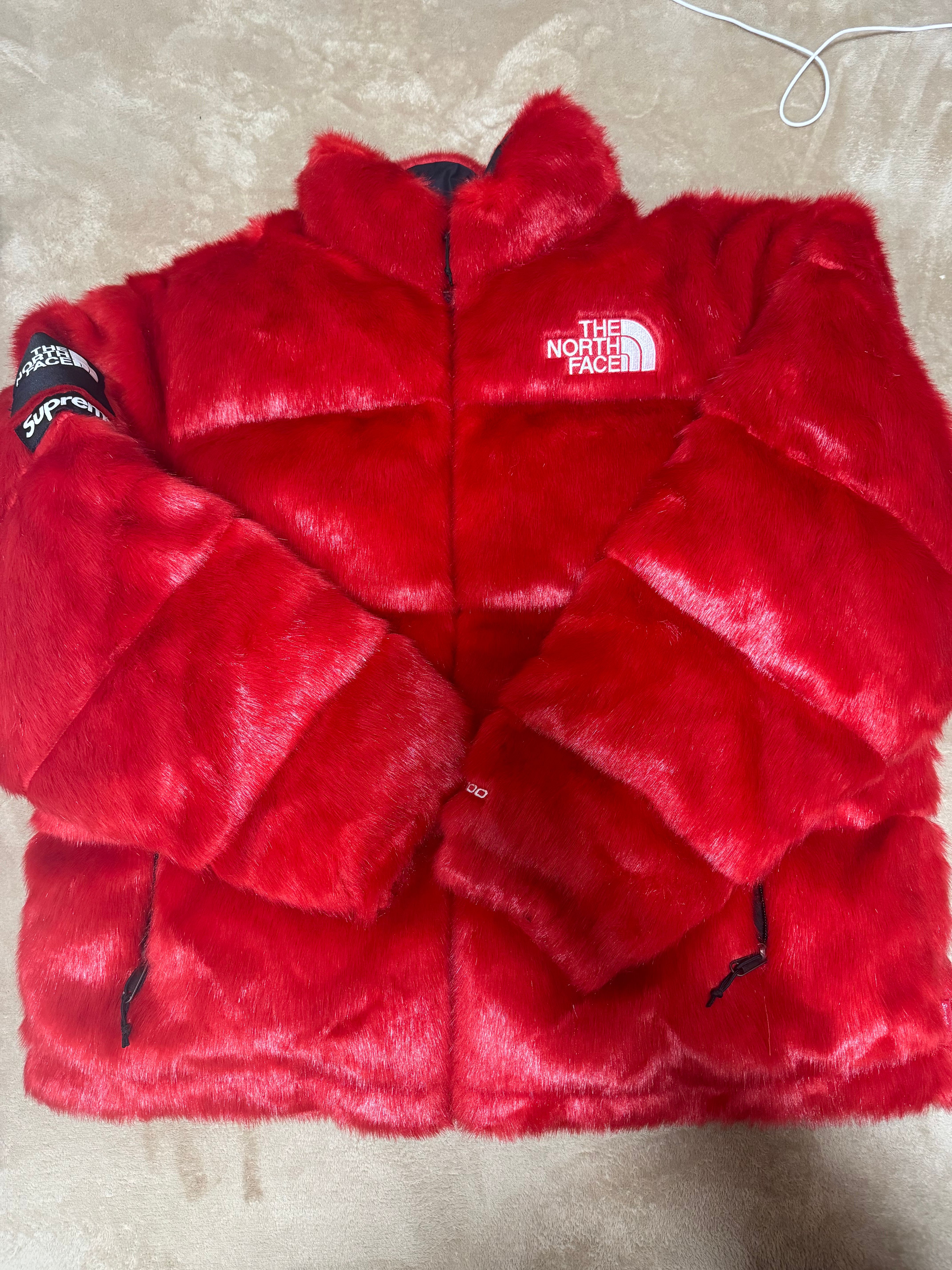Supreme x The North Face Faux Fur Nuptse Jacket "Red"