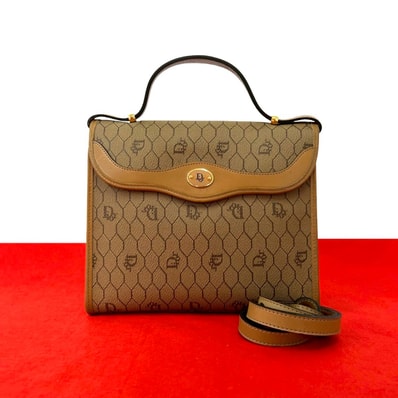 Christian Dior ディオール ハニカム柄 ロゴ 金具 レザー PVC ショルダーバッグ ベージュ
31734
