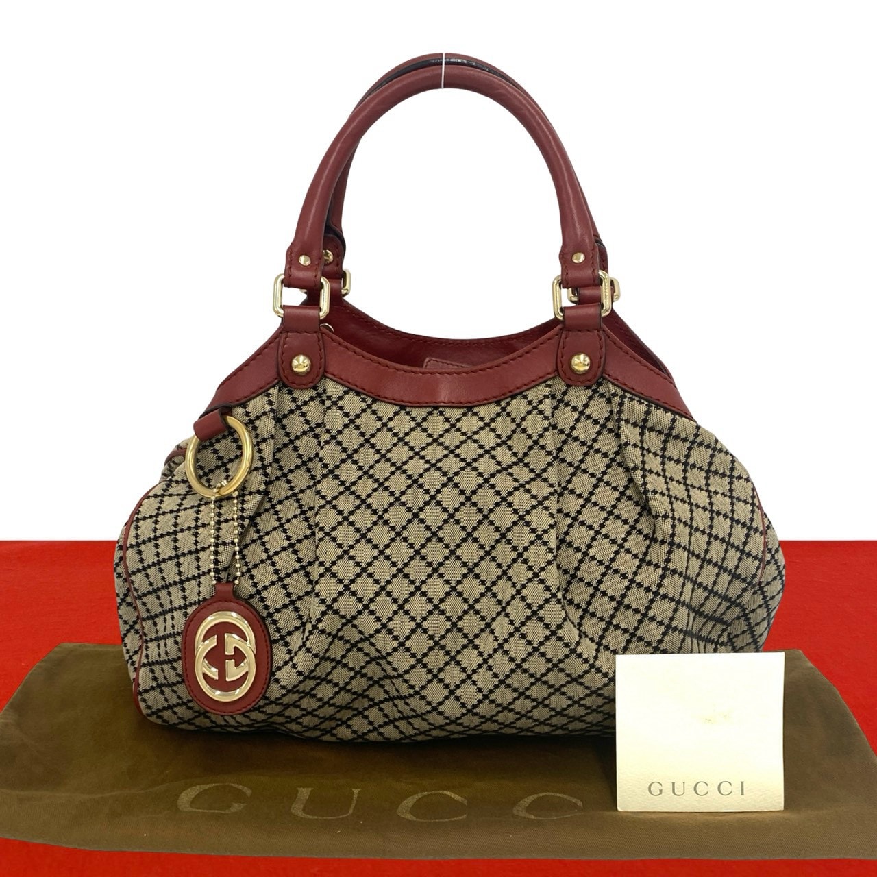GUCCI グッチ スーキー ディアマンテ キャンバス レザー トートバッグ ベージュ
 52770