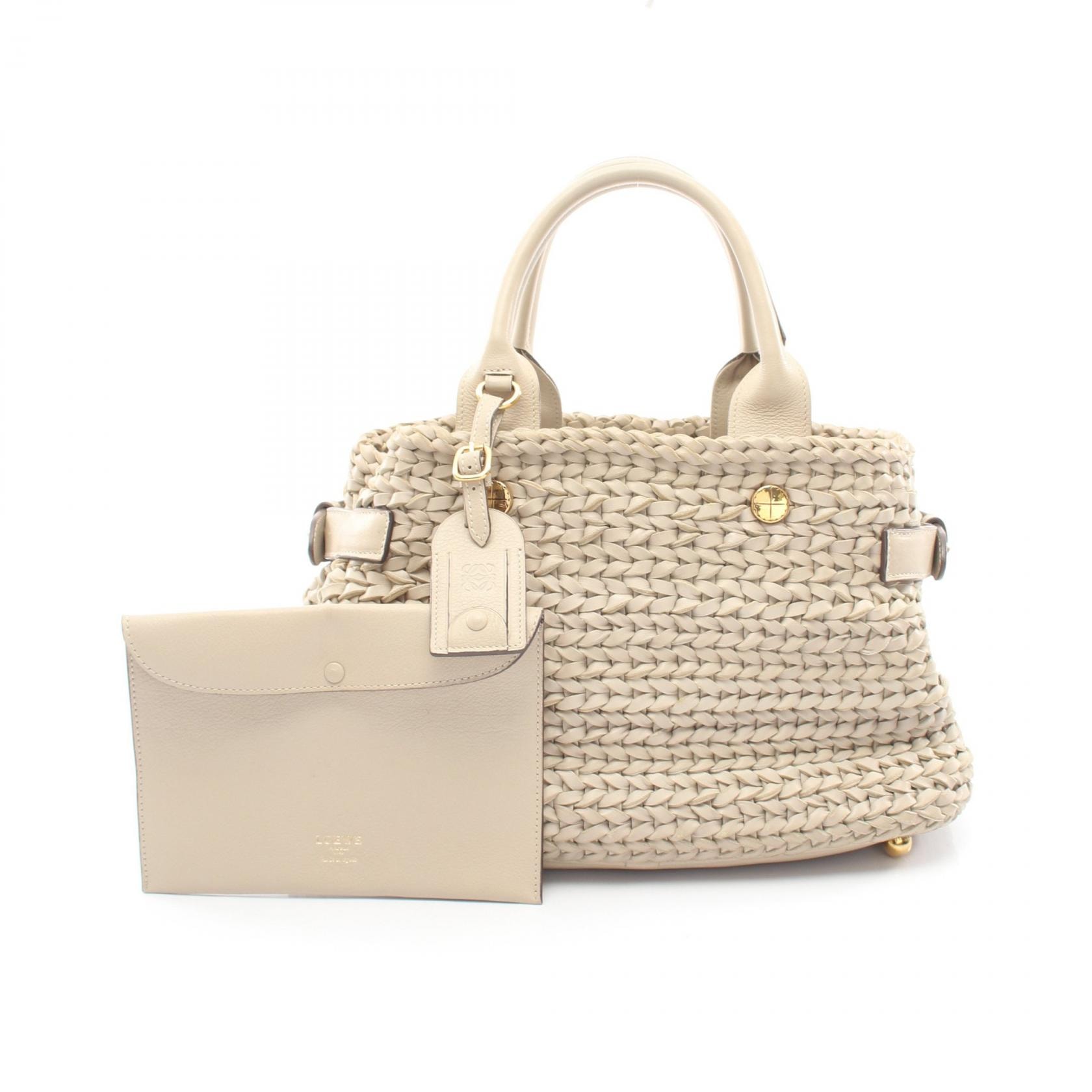 ロエベ LOEWE 編み込み ハンドバッグ バッグ レザー レディース ベージュ系 【中古】