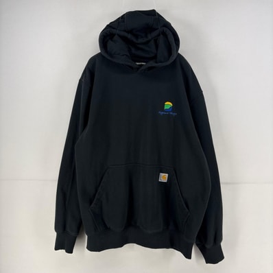 古着 カーハート Carhartt パーカー ワンポイント ロゴ スウェット プルオーバー 刺繍 L ブラック メンズ