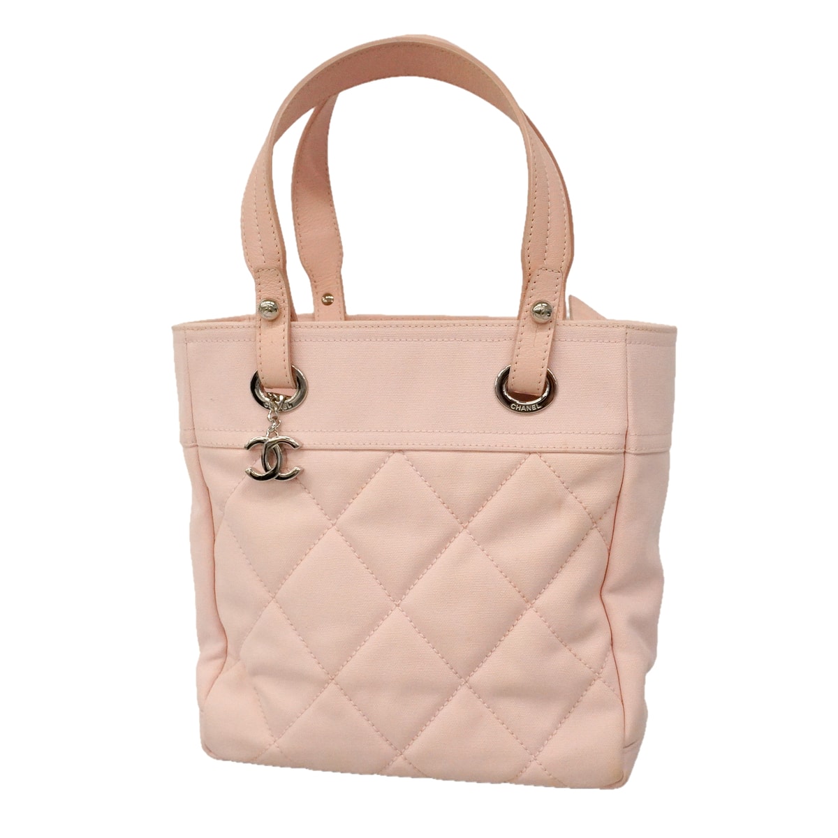 【6ge5559】シャネル トートバッグ パリビアリッツ キャンバス ピンク シルバー金具【中古】レディース