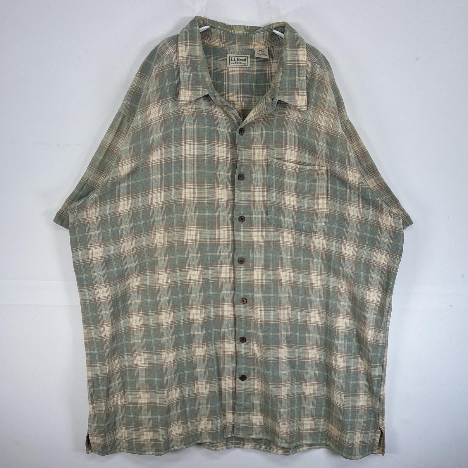古着 エルエルビーン L.L.Bean 半袖シャツ アロハ チェック 厚手 大きいサイズ 14041 グリーン系 マルチカラー メンズ