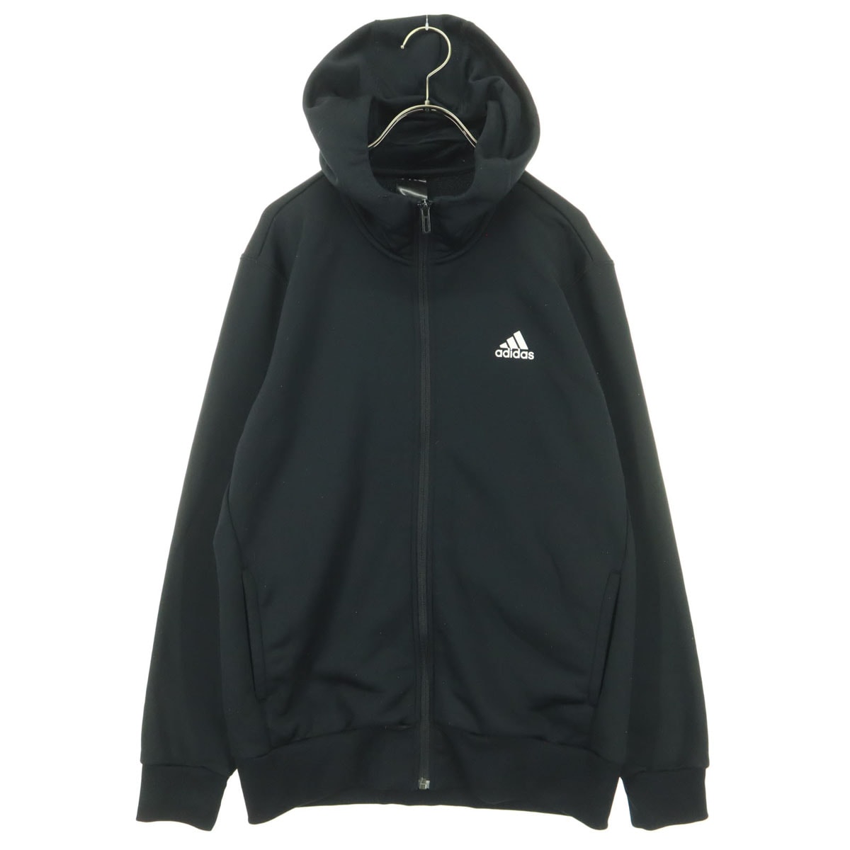 adidas アディダス バックプリント 長袖 ジップパーカー ブラック