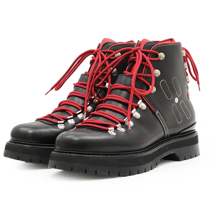 【新品同様】HERMES エルメス トレッキングブーツ レザー ハイキング セリエチャーム レースアップ シューズ 靴 メンズ サイズ 40 ブラック レッド 黒 赤 イタリア製 172327ZH