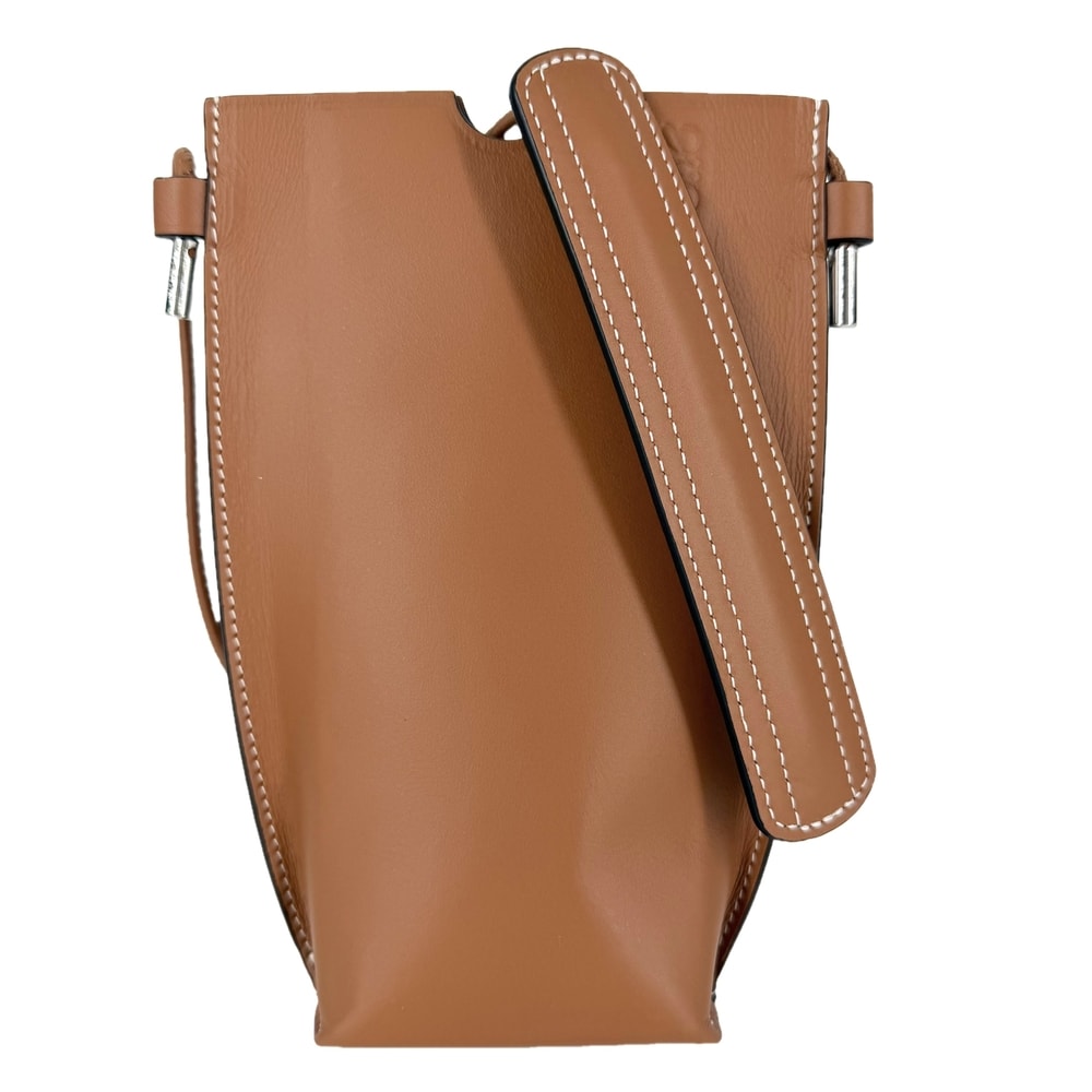 LOEWE ロエベ ショルダーバッグ アナグラム ゲートポケット ポシェット ショルダーポーチ 肩掛け 斜め掛け スマホショルダー レザー ブラウン 茶 シルバー金具 レディース【中古品】