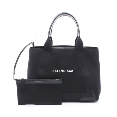 バレンシアガ BALENCIAGA NAVY CABAS NEW M ネイビーカバ トートバッグ バッグ キャンバス レザー レディース ブラック系 339936 【中古】
