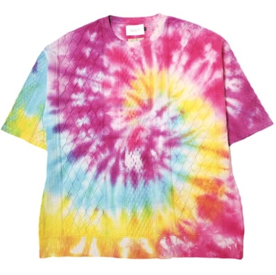 CAL O LINE x Ray BEAMS キャルオーライン レイビームス 22SS 別注 日本製 YUKI D.Y.E TIE DYE CREW S/S KNIT TEE タイダイ染め コットンケーブルニットTシャツ CYW-210RB オーバーサイズ