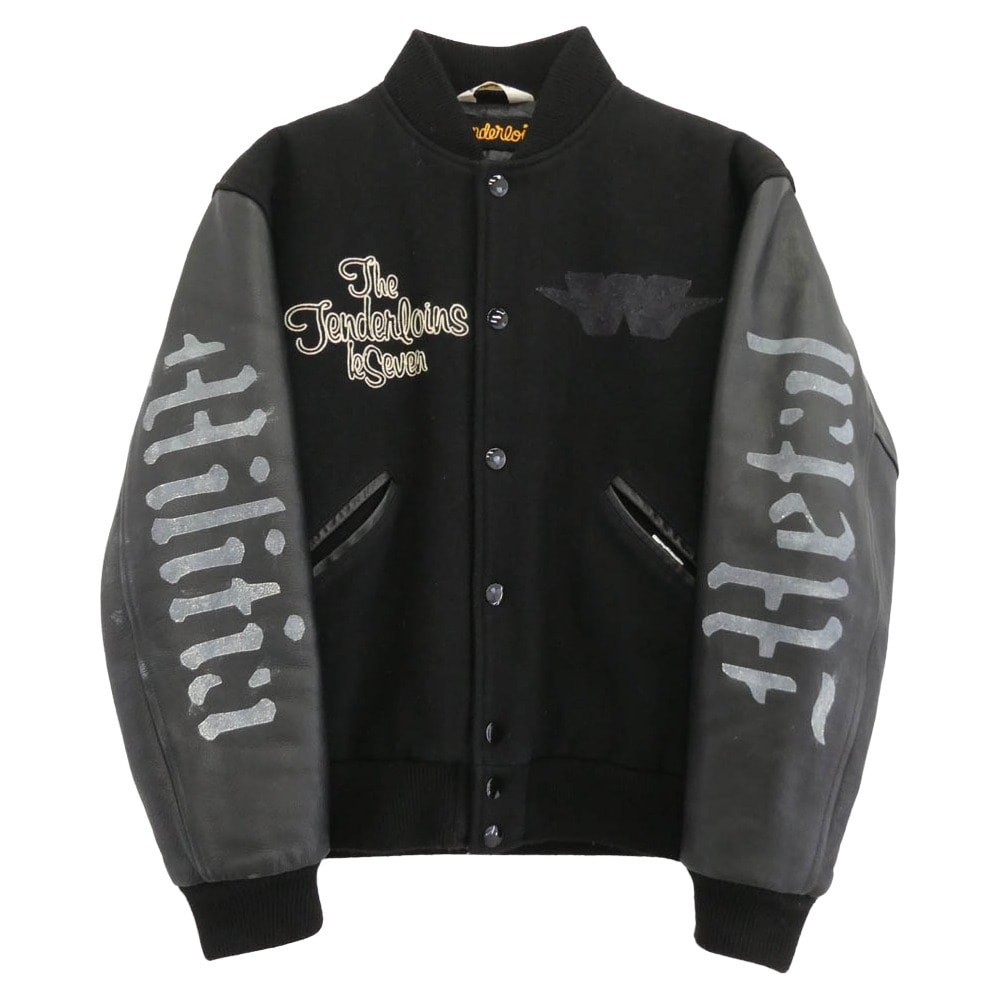 TENDERLOIN テンダーロイン ジャケット × Rats ラッツ × WTAPS ダブルタップス レザー切替 バーシティ ジャケット スタジャン ブラック系 L【中古】